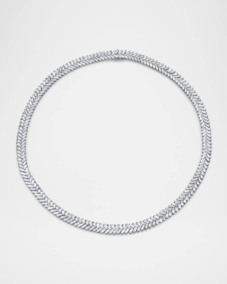 18K White Gold Baguette Diamond Zipper Choker